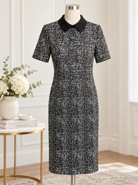 Stella & Julie Black White Collared Sheath Midi Dress Size 4